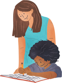 Textured Organic Mother Helping with Homework